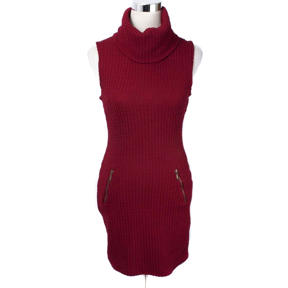 🍍E (Hanger) M Burgundy Texture Knit Bodycon Dress